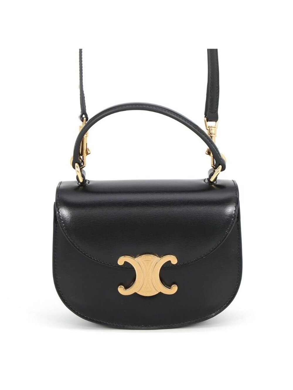 Celine Triomphe Mini Besace Clair Calf Leather Mini Bag 2-Way Shoulder Black